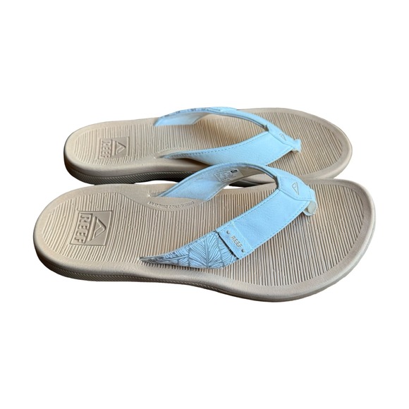 Reef Santa Ana Womens Flip Flop Sandals White Tan Palm Leaf Print Size 9 G-22 - Picture 3 of 8